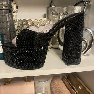 Black Open Toe Platform Mules